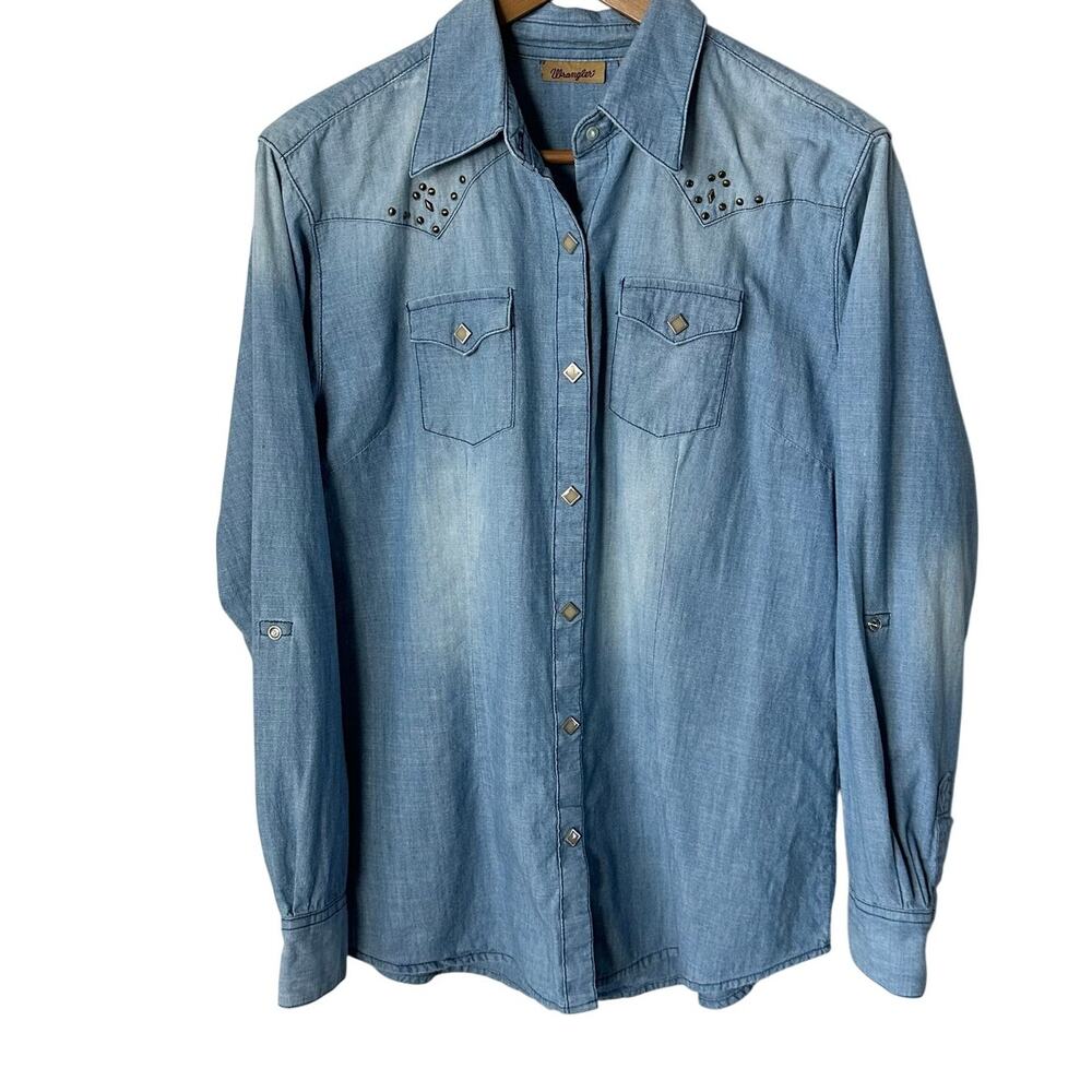 Wrangler Studded Pearl Snap Western Shirt – Women’s Large Denim